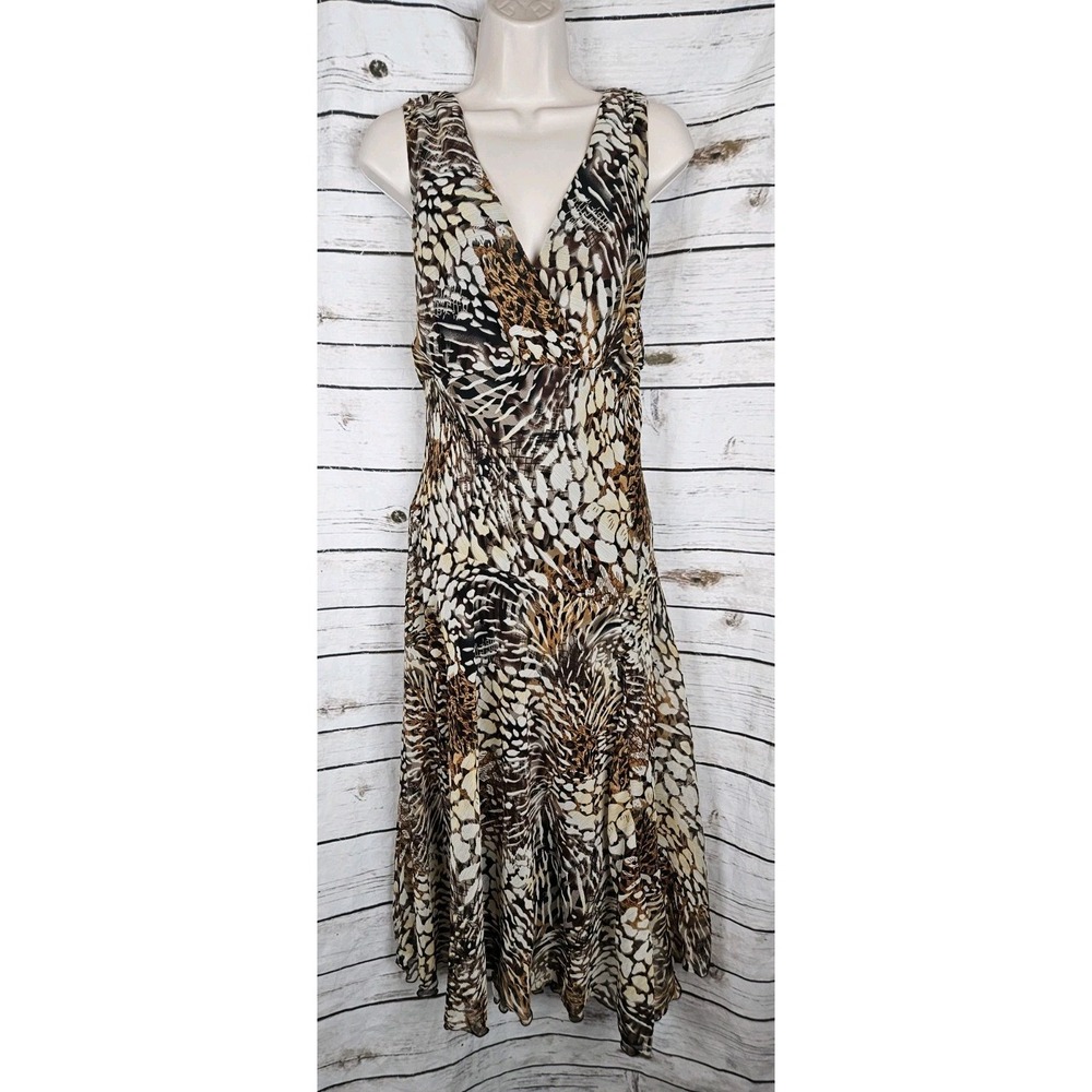 Chris McLaughlin Y2K Animal Print Chiffon Midi Dress 14W Babydoll Asymmetrical